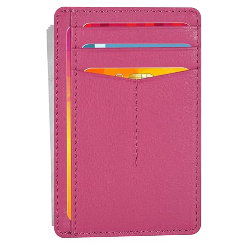 Compact Leather Wallet | Made For Him And Her | Dark Pink | Multiple Card Holder | RFID Blocked | Gift For Man | Gift For Woman