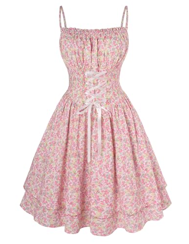 Scarlet Darkness Women Corset Milkmaid Dress Cottagecore Floral Sundress Colorful