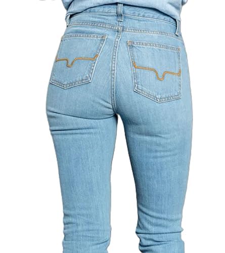 Kimes Ranch Women's Sugar Fade Casual Western Ultra-High Rise Wide Flare Distressed Blue Washed Denim Jeans3