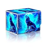 DISUOFEART (ディスオフィア) トレーディングカード収納ボックス プレミアムPUレザー マグネット開閉式 100枚以上のMTGカードを収納可能 青い月に吠えるオオカミの丈夫なデッキボックス マジックザギャザリング用 トレーディングカードゲーム用
