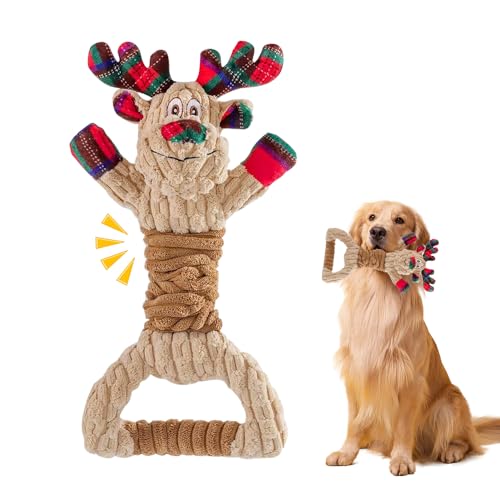 WDKXCN Hundespielzeug Unzerstörbar, 35CM Weihnachten Plüsch Spielzeug Hund, Hundespielzeug Welpen, Spielzeugs für Hunde, Plüsch Hunde Spielzeugs, Hundespielzeugs Quietschend für Kleine Große Hunde