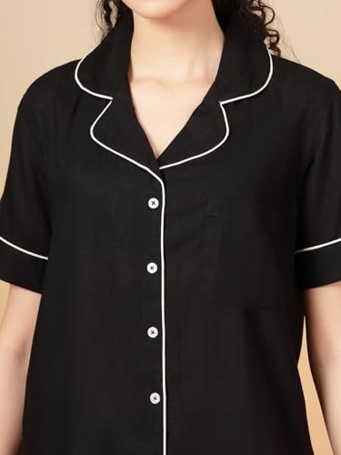 Image of Night Suit for Women's| Solid Night Dress| Half Sleeves Shirt and Pajama Set