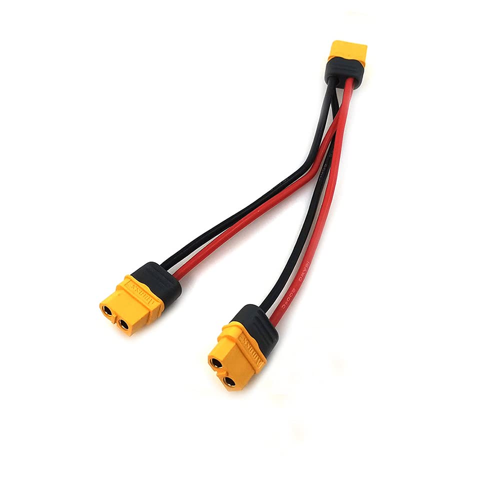 15cm 16AWG One XT60 Male to Two XT60 Female Cable Parallel Battery Connector Parallel Charging Wire Dual Extension Y Splitter Wire for RC Battery ISDT ToolkitRC Hota Charger (2pcs)