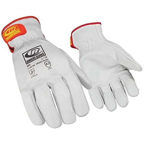 Ringers Gloves 664-10 664 Work CE Cut 5 Protection Leather Driver Gloves, White, Large Cover
