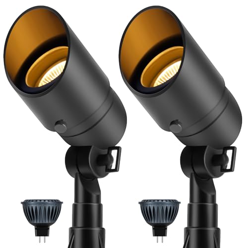 Gardencoin Low Voltage Landscape Spotlight, 12V LED Outdoor Landscape Lighting, Landscape Spot Lights Wired for Garden and Yard, Aluminum Up Lighting Fixture with 5W MR16 Replaceable Bulb (2 Pack)