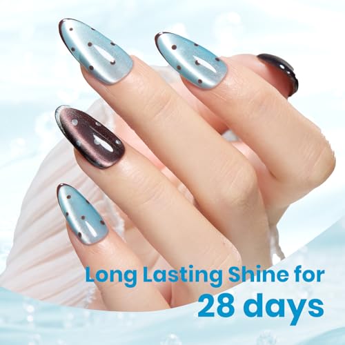 Image of Beetles Crystal Ocean Blue Cat Eye Gel Nail Polish - 15ML Summer Light Blue Gel Polish Cat Eye Glitter Magnetic Translucent Glassy Effect Soak Off UV Nail Art DIY at Home Manicure Gift for Women