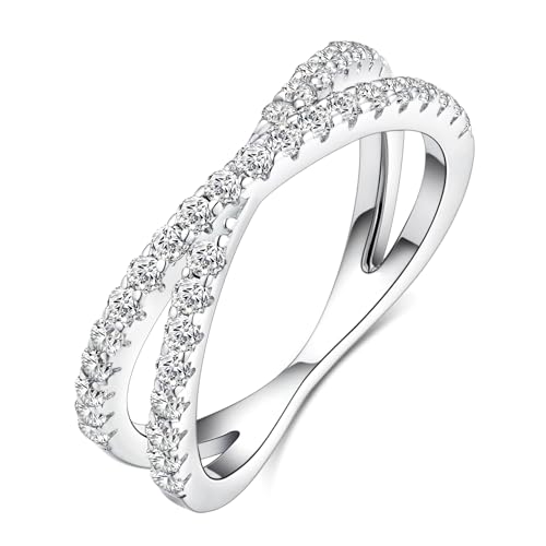 IMOLOVE Moissanite Wedding Band for Women, Criss Cross D Color VVS1 Moissanite Eternity Rings, Stackable Promise Ring for Engagement, Anniversary, Proposal Size 5