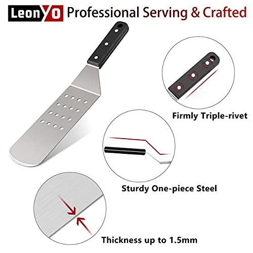 Leonyo Griddle Accessories 16 Pcs, Heavy Duty Stainless Steel Grill Griddle Metal Spatula For Cast Iron Flat Top Teppanyaki Hibachi Hamburger Cooking, Carry Bag, Chef Gift, Melting Dome, S Hook  #TOP2