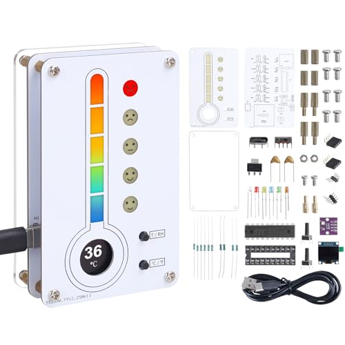 Soldering Project, ICSTATION Temperature and Humidity Meter Soldering Practice Kit With Expression LED Indication ℃/℉ Thermo-Hygrometer DIY Electronic Kit for School Education Use In Room Home Indoor