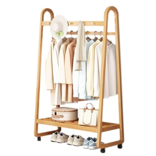 Portant à vêtements portable avec étagères de rangement penderie bois porte-vêtements autonome