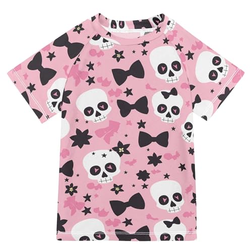 Halloween Spooky Skeleton Stars Pink Boy Bathing Suit Sun Protection Tshirts Swimwear Beach Tops 3T