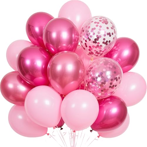 EWODEIEW 60 pièces 30 cm Ballons Roses, Ballons Rose foncé, Ballons Rose Clair en Latex, Rose métallisé, Ballons à Paillettes Rose, décorations d'anniversaire pour Filles