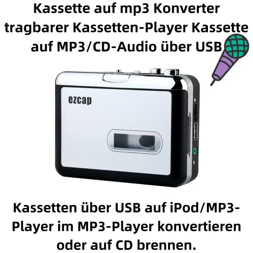 P02CS Kassette zu MP3 Konverter – Tape-to-MP3 Musik Player mit USB Stick Rekorder, Kein PC Erforderlich, Digitalisieren Sie Ihre Kassetten in MP3