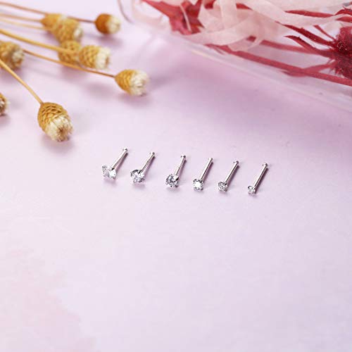 Sllaiss 6 Pcs 20G Nose Ring Studs 925 Sterling Silver Nose Piercings Set For Women 1.5Mm 1.8Mm 2Mm 2.5Mm 2.8Mm 3Mm Body Jewelry  #TOP4