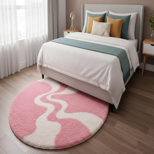 Image of Vintage Threads (Pink 3D 4x4 Ft Shaggy Carpet for Living Room & Bedroom | Ultra Soft Plush Long Pile Rug | Thick Fluffy 3D Modern Floor Carpet | Cozy Luxury Home Decor Rug