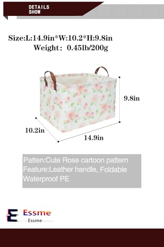 Image of Essme Rectangular Rose Basket,Pink Storage Box, Flower Storage Bins Organizer with Handles for Girls Room Decor, Girl Basket,Shelf Basket.(Rose) .