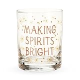 Blush Making Spirits Bright Rocks Glasses, 12 oz Festive Whiskey Glasses with Gold Snowflake Design, Holiday Cocktail Glassware for Holiday Entertaining and Gifting, Set of 1