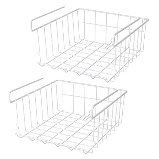 Cestas Colgantes, Cesta de Almacenamiento Debajo del Estante Blanco Organizador de Cesta Colgante de Cocina para Cocina Armario Oficina Baño(2 unidades, 12.8" x 11.6" x 6.5")