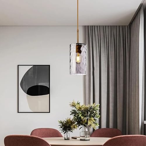 Lampe suspendue pour escalier luminaire en verre ondulé ambre et or anti éblouissement