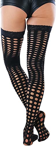 Image of ToBeInStyle Women's Sexy Nylon Versatile Fine Fishnet Thigh High Stockings w /Opaque Band