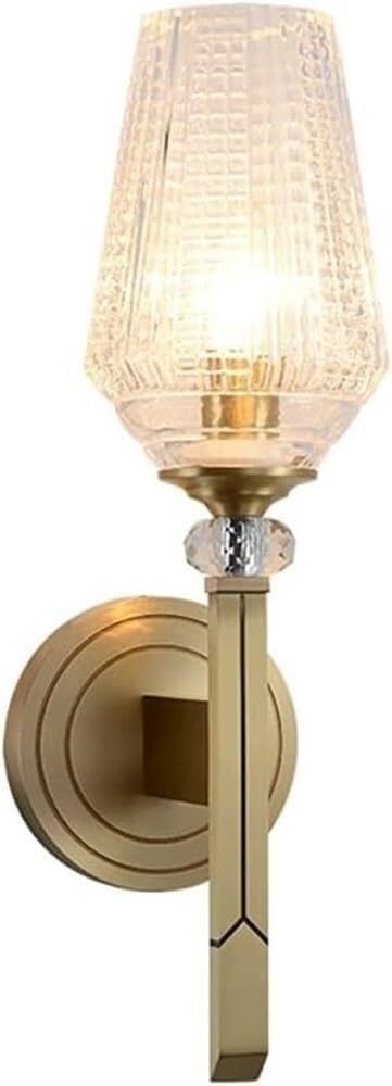 CWCQGH Modern Simple Brass Wall Lamp with Glass Shade Mid-Century Industrial Wall Sconce E14 Lighting Fixture, Single Head Indoor Wall Light, for Bedroom Bedside Study Stairs Hallway Kitchen