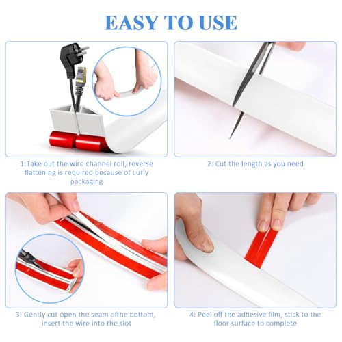 Image of Serplex 13 ft PVC Floor Cable Cover Cord Protector, 2.5cm Wide Self-Adhesive Cable Management Raceway Flexible Wire Protector Reuseable Cover for Floor Wire Protection & Trip Prevention