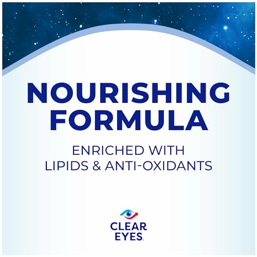 Bundle of Clear Eyes Nighttime Restoring Eyes Drops, Nighttime Relief Dry Eye Drops, 0.5 Fl Oz + Clear Eyes Maximum Redness Relief Eye Drops - 1 oz