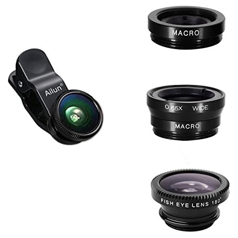 Phone Lens,by Ailun,3 in 1 Clip On 180 Degree Fish Eye Lens+0.65X Wide Angle+10X Macro Lens,Universal HD Camera Lens Kit for Mobile Phone,Cellphone,Smart Phone Cover