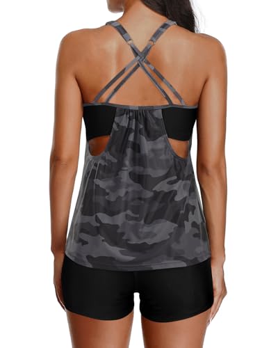 Yonique Tankini Swimsuits for Women Athletic Swim Tank Top with Boy Shorts Two Piece Tummy Control Bathing Suits2