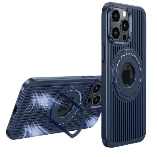 Image of MILLION CASES Back Cover Case for iPhone 15 Pro Soft Flexible TPU Shockproof Protective Airflow Logo Cut Case with Stand (Blue)