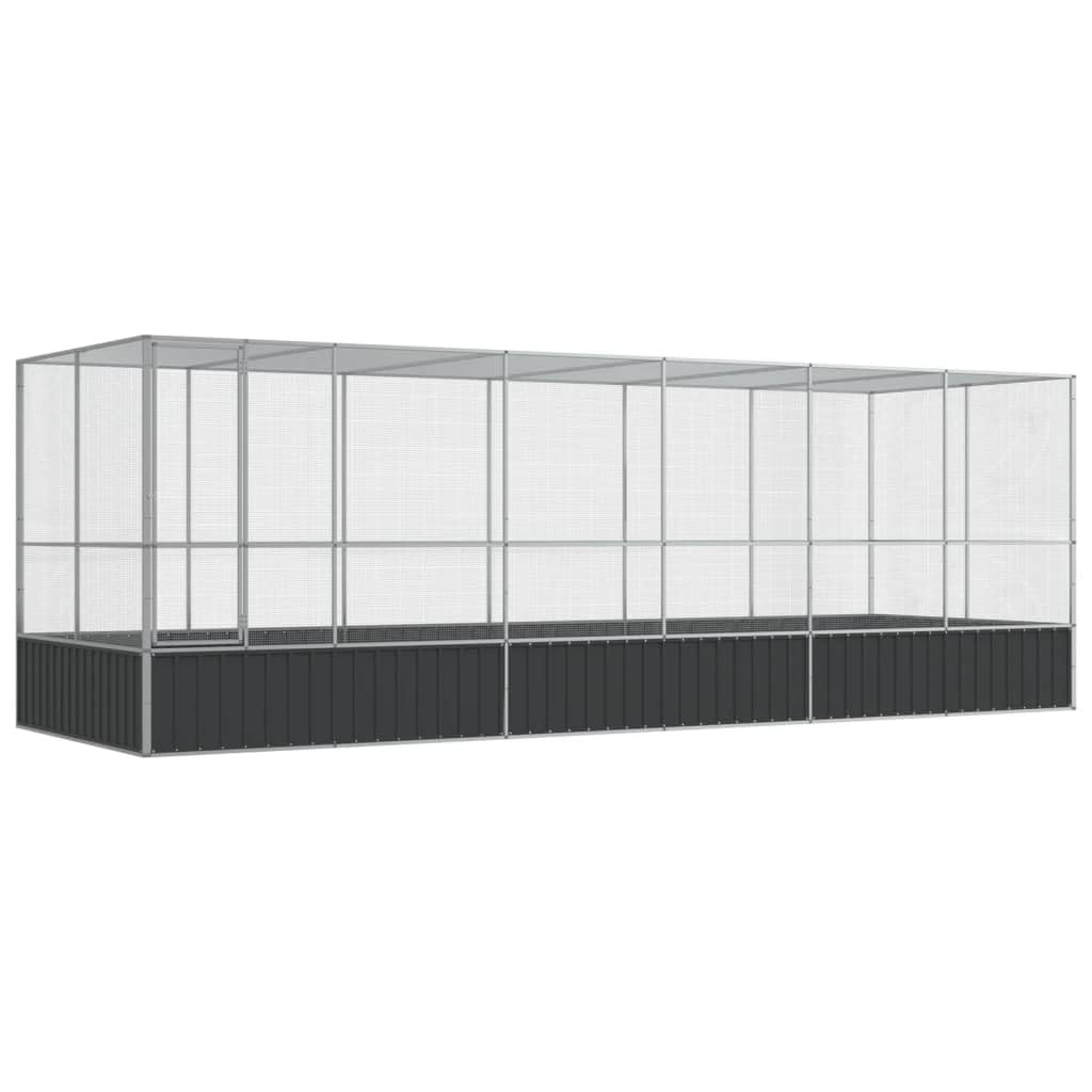 vidaXL Bird Aviary with Extension - 246.1"x81.5"x83.5" Galvanized Steel Cage - Lockable Door - Suitable for Birds, Rabbits, and Small Animals - Outdoor/Indoor Use - Silver Color