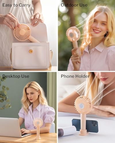 Portable Handheld Fan 2 Pack, USB Rechargeable Mini Fan, Ultra Quiet, 3 Speeds with Phone Holder Base, All Day Battery for Outdoor Indoor (Blue) - Image 5