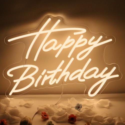 Image of Goneons Happy Birthday Neon Sign for Wall Decor, Happy Birthday Led Sign for Backdrop with Dimmable Switch, USB Powered LED Happy Birthday Sign for Biryhday Party Decoration(Warm White,16.5 inch x 12.2 inch)