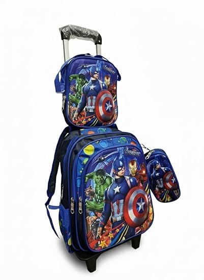 Image of Kids 17 Inch School Backpack Combo Set - Lunch Box Bag & Stationery Pouch | Trolley Bag with 2 Wheels | Durable Polyester Carry-on Travel & School Bag for Boys (Blue 1)