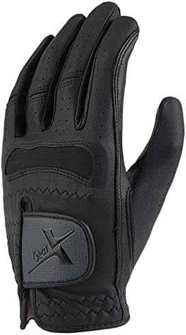 GearX Men's Half Sheep Skin Golf Gloves, Black (Black, Medium(23), Left)