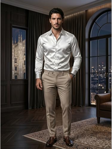 Image of DEELMO Men's Stylish Solid Satin Casual Shirt for Men Full Sleeves| Poly Satin Silk Shirt