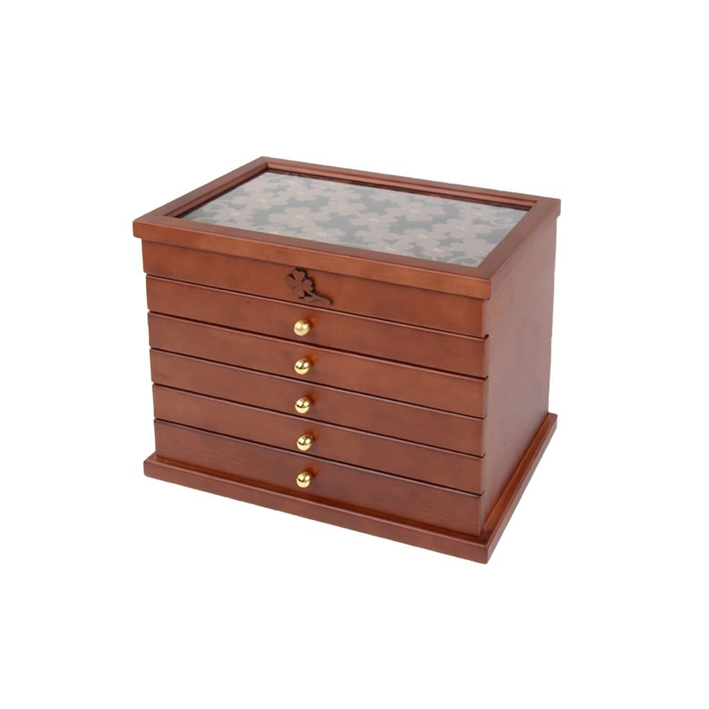 SBCGFY Jewelry Box Jewelry Box Wooden Six-Layer Storage Box Cosmetic Box Ring Earring Necklace Bracelet Storage Box Lined With Flannel 12 Inches Jewelry Boxes And Organizers,B