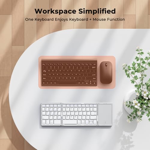 Image of MEETION Foldable Keyboard with Touchpad, Bluetooth Wireless Portable Keyboard, Rechargeable Ultra Slim Pocket Folding Keyboards, Full Size Keys, Travel for iOS Android Windows Laptop PC Tablet White