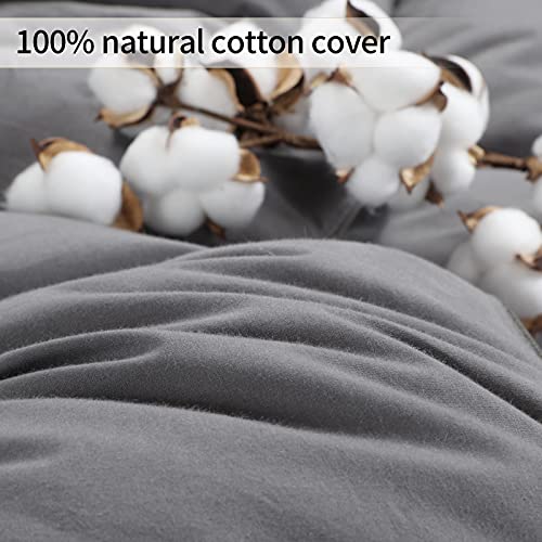 Hombys Queen Size Fluffy Feather And Down Comforter, 90X90 Inches Grey Winter Duvet Insert, 100% Cotton Cover Down Proof Bedding Comforter With 8 Corner Tabs (55Oz Fill Weight，Heavy Weight) #TOP3