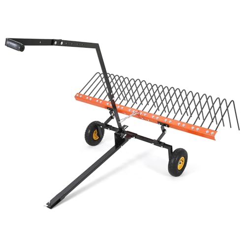 Garvee 60'' Tow Behind Lawn Dethatcher,24 Durable Spring Steel Tines Lawn Dethatcher, Tow Behind Steel Pine Straw Rake Designed to Lawn and Garden Tra