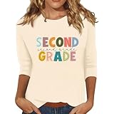 Camiseta divertida para mujer, para el primer día de escuela, para el regreso a clases, camiseta gráfica de verano y otoño, manga 3/4, rosa, XXL