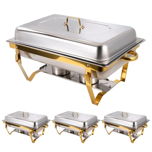 4 Pack Chafing Dishes for Buffet, Rectangle Stainless Steel Chafing Dish Buffet Set 8 QT Elegant Food Chafer Buffet Servers and Warmers for Parties Wedding Birthday Hotel Catering Supplies Display