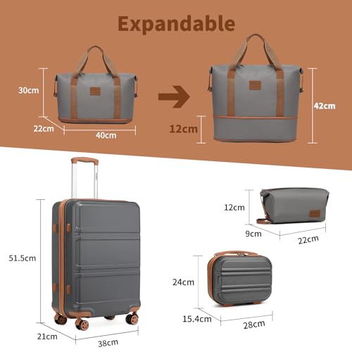 Miniatura 2 de Kono Maleta Ligera Abs Rígida De Cabina Con Cerradura Tsa Juegos De Equipaje De 4 Piezas Incluidas Bolsa De Fin De Semana Y Bolsa De Aseo Para Viajes Gris Con Marrón