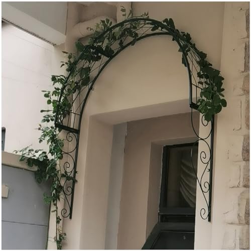 Arco da giardino in ferro battuto verde per piante rampicanti e fiori, 105 x 21 x 105 cm, pergolato da parete per finestre, porte e ingressi