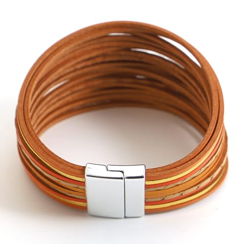 Image of Fesciory Leather Wrap Bracelets for Women, Boho Western Layered Jewelry | Layered leather cuff bracelets, Easy on and off, Boho western style, Daily wear, Gift for women