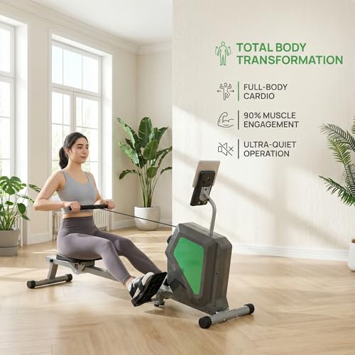Image of Magnetic Rowing Machine, Quiet Foldable Rower with 8-Level Resistance, LCD Monitor & Tablet Holder, Full-Body Low-Impact Cardio Equipment, Optional 2-in-1 Strength Training