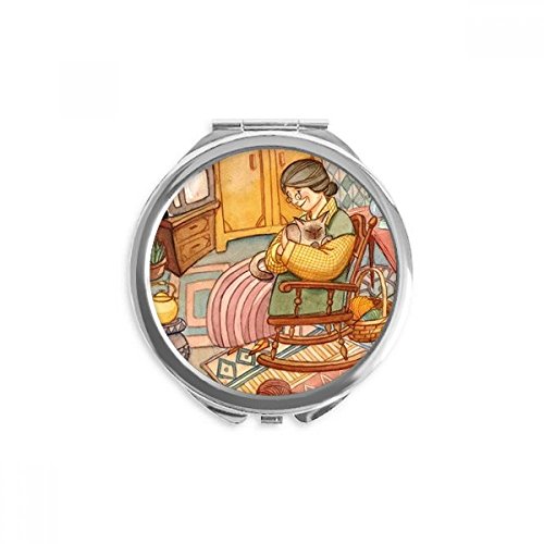 Miroir de poche chat aquarelle rond et compact pour maquillage nomade