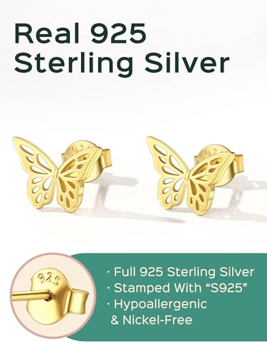 ChicSilver Butterfly Earrings for Women Dainty 14k Gold Plated Stud Earrings Simple Hypoallergenic Earrings for Woman - Image 4