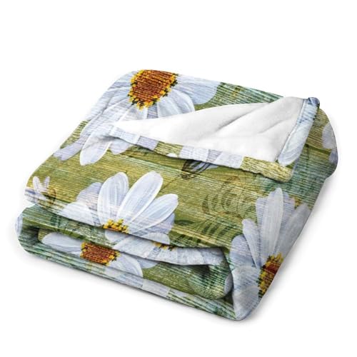 Couverture de lit en molleton pour soirées cocooning plaid fleurs blanches 152x203 cm - 4