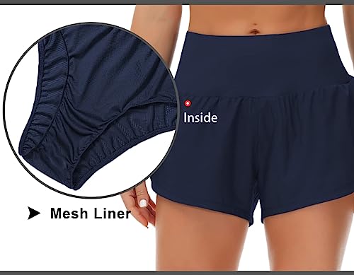 Image of THE GYM PEOPLE Womens High Waisted Running Shorts Quick Dry Athletic Workout Shorts with Mesh Liner Zipper Pockets